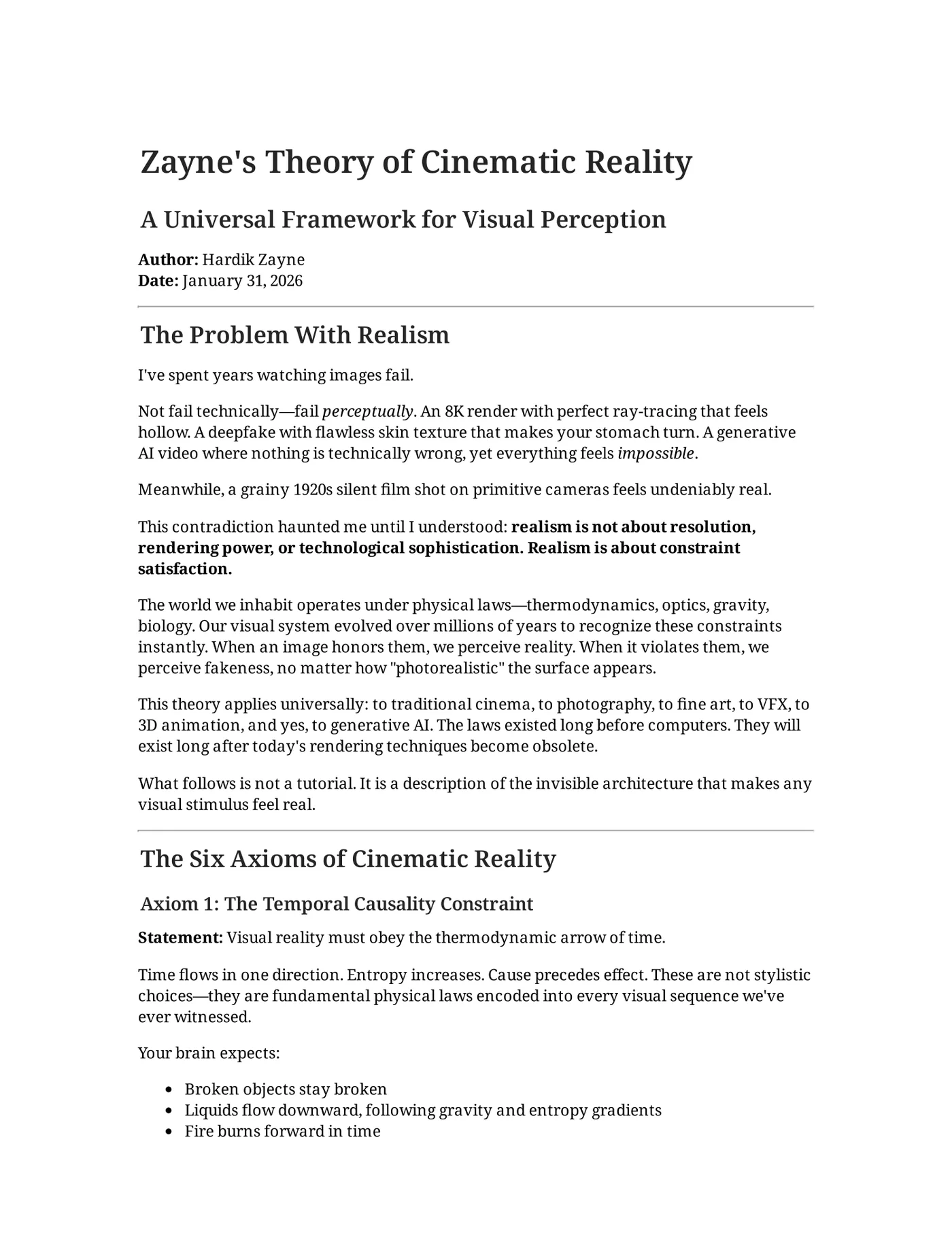 Zayne's Theory of Cinematic Reality